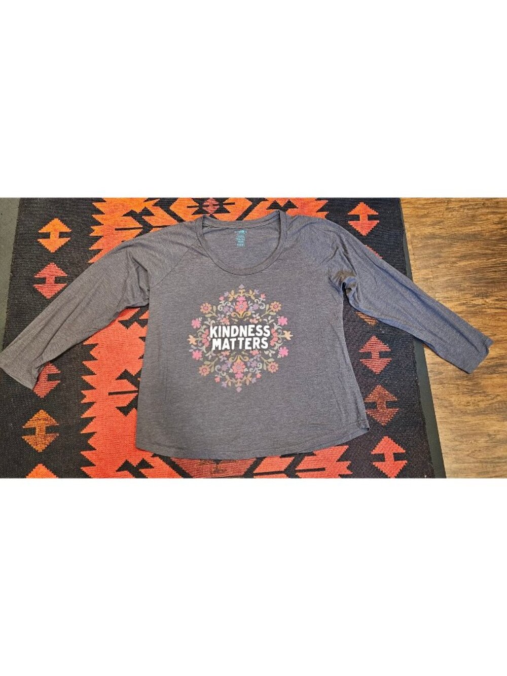 NATURAL LIFE Kindness Matters Graphic Long Sleeve Tee Gray XXXL Cotton Blend